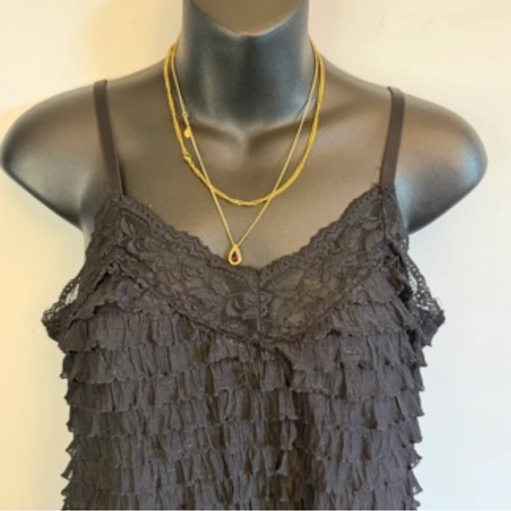 Black Ruffled Lace Trim Cami Top - Picture 4 of 5